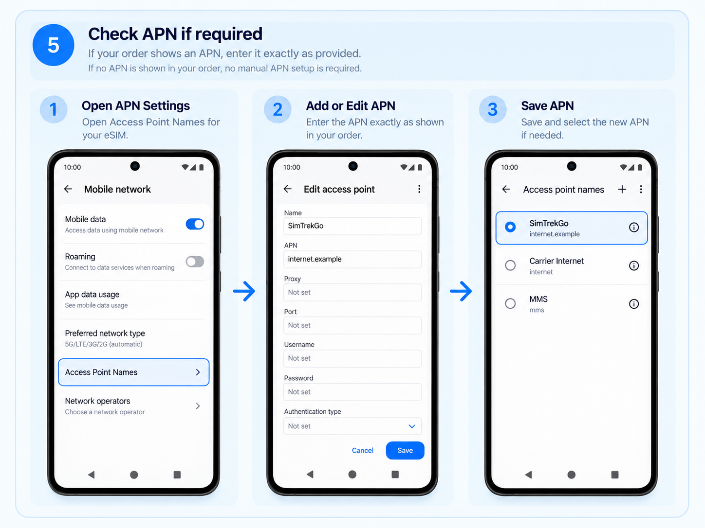 Android APN settings step