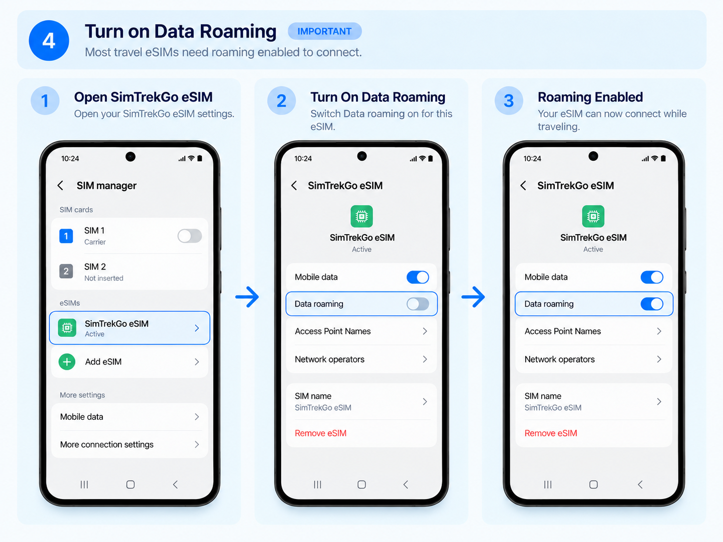 Android Data Roaming settings step