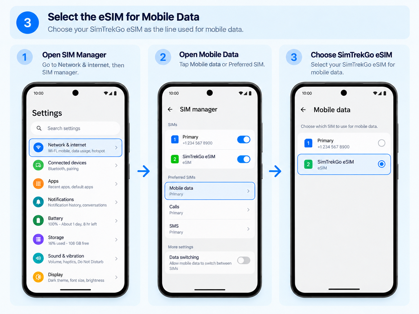Android select eSIM for Mobile Data settings step