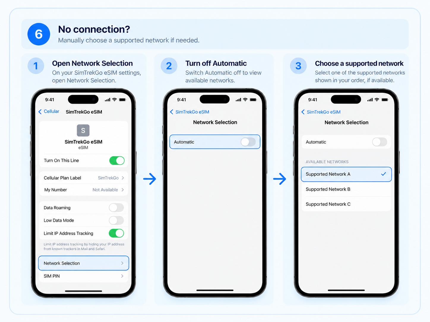 iPhone Network Selection troubleshooting step